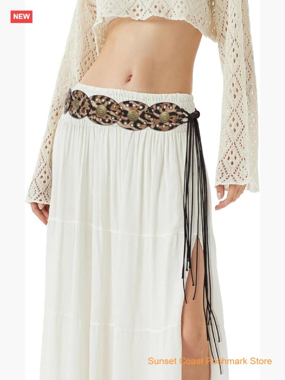 Concho Disc Belt Wide Vintage Leather Waist Belt for Dress